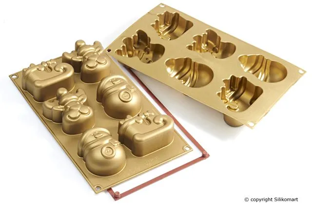 Форма Silikomart 80х67↕37мм. 6шт. для выпечки, золотая, SF137 FUNNY CHRISTMAS, 26.137.63.0068